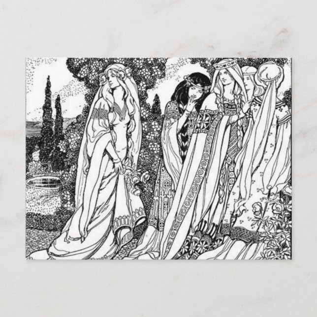 Black And White Medieval Fashions Postcard (Front)