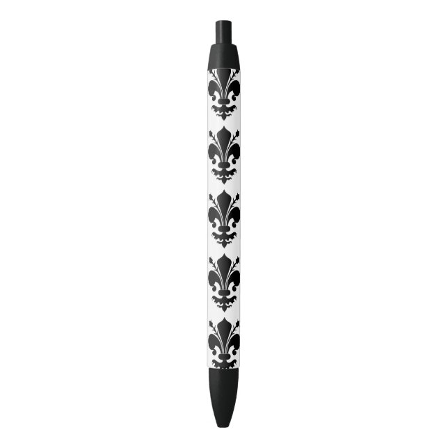 Black and white medieval Fleur de lis pattern Black Ink Pen (Front Vertical)