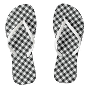 Black and White Medium Diagonal Gingham Checks Flip Flops