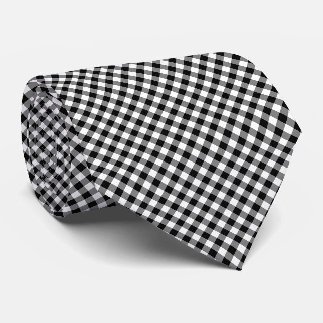 Black and White Medium Diagonal Gingham Checks Tie (Rolled)