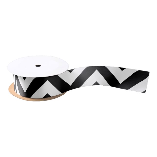 Black and White Medium Horizontal Chevron Ribbon Satin Ribbon (Spool)