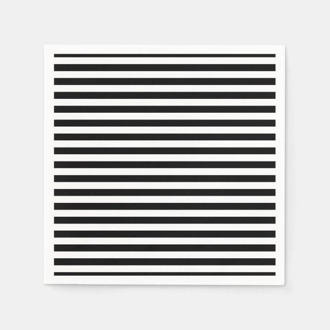 Black and White Medium Horizontal Stripes Paper Napkin (Front)