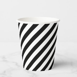 Black and White Medium Size Diagonal Stripes Paper Cups