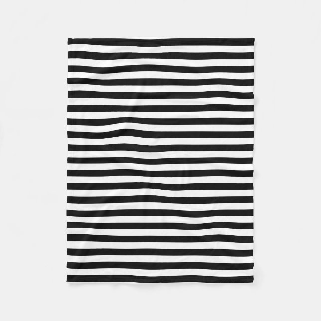 Black and White Medium Size Horizontal Stripes Fleece Blanket (Front)