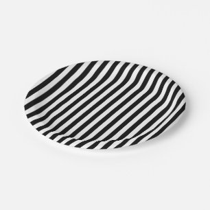 Black and White Medium Size Stripes Paper Plate