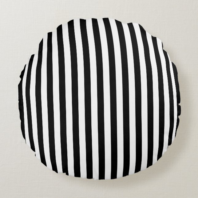 Black and White Medium Size Stripes Round Pillow (Front)