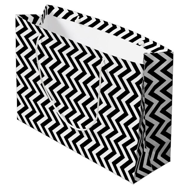 Black and White Medium Size Vertical Chevron Large Gift Bag (Back Angled)