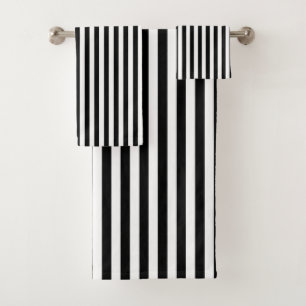 Black and White Medium Size Vertical Stripes Bath Towel Set