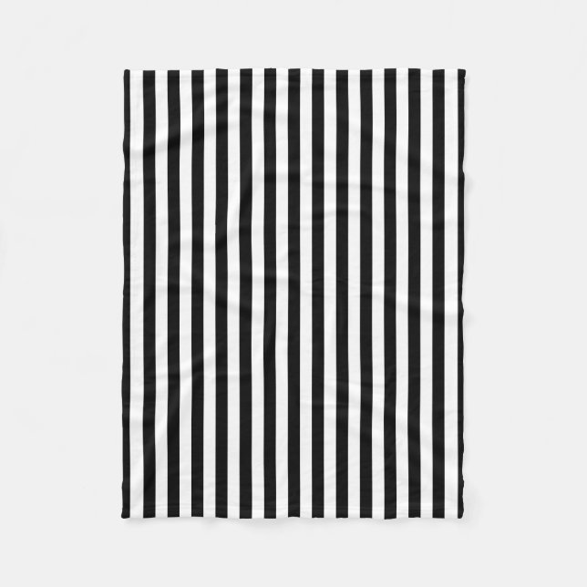 Black and White Medium Size Vertical Stripes Fleece Blanket (Front)