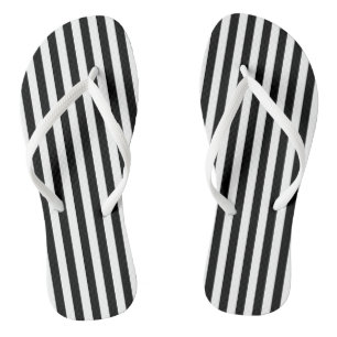 Black and White Medium Size Vertical Stripes Flip Flops