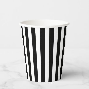 Black and White Medium Size Vertical Stripes Paper Cups