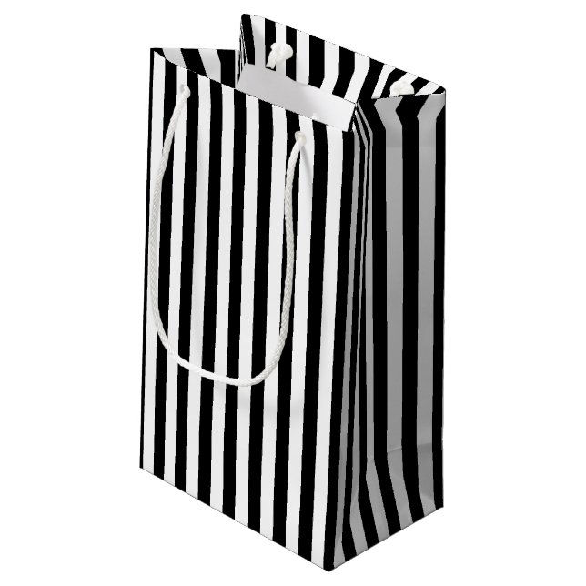 Black and White Medium Size Vertical Stripes Small Gift Bag (Back Angled)