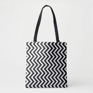 Black and White Medium Vertical Chevron Stripes Tote Bag
