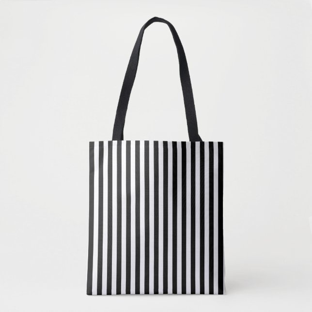 Black and White Medium Vertical Stripes Pattern Tote Bag (Front)