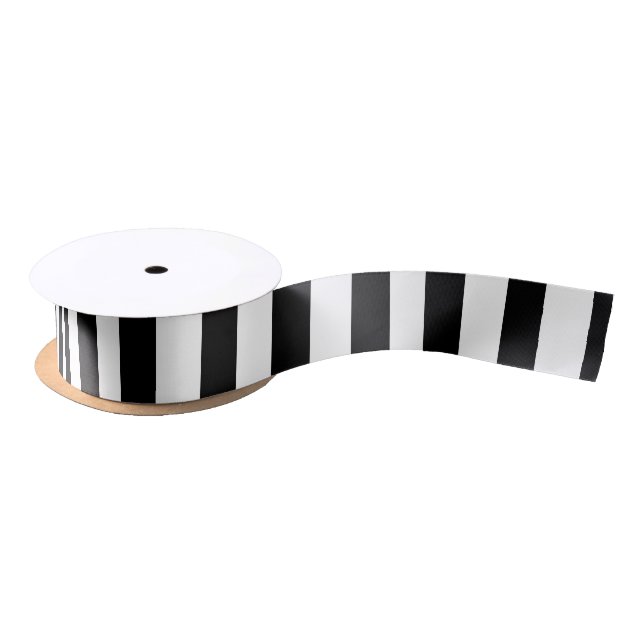 Black and White Medium Vertical Stripes Ribbon Satin Ribbon (Spool)