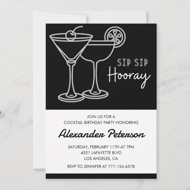 Black and White Men Cocktail 82nd birthday Invitation (Front)