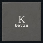 Black and white men monogram name modern stone coaster<br><div class="desc">Man monogram and name create your own stone coaster template in simple black and white. You can change background and text colours by selecting customize option. It can be a special gift for a boyfriend,  husband,  son,  dad,  groom,  best man for a birthday,  wedding,  Christmas,  or graduation.</div>