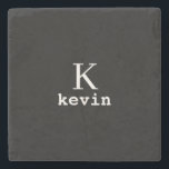 Black and white men monogram name modern stone coaster<br><div class="desc">Man monogram and name create your own stone coaster template in simple black and white. You can change background and text colours by selecting customize option. It can be a special gift for a boyfriend,  husband,  son,  dad,  groom,  best man for a birthday,  wedding,  Christmas,  or graduation.</div>