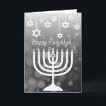 Black and White Menorah Happy Hanukkah Card<br><div class="desc">Black and white stars of David and Happy Hanukkah menorah personalized card.</div>
