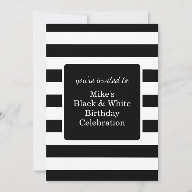 Black and White Mens Birthday Party  Invitation (Front)