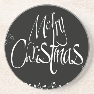 Black and White Merry Christmas Coaster