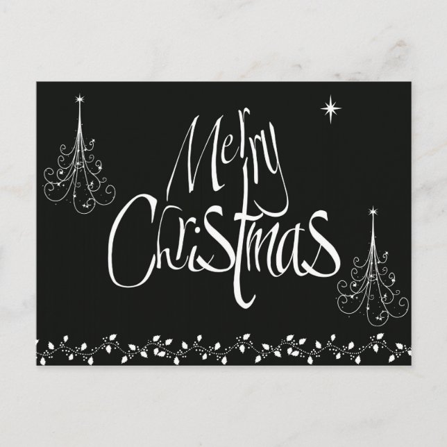 Black and White Merry Christmas Holiday Postcard (Front)