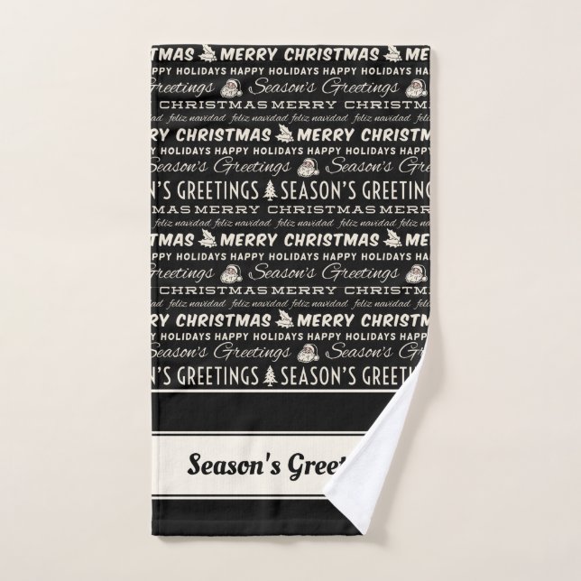 Black and White Merry Christmas Retro Typography Bath Towel Set (Hand Towel)