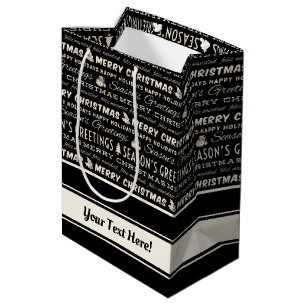 Black and White Merry Christmas Retro Typography Medium Gift Bag