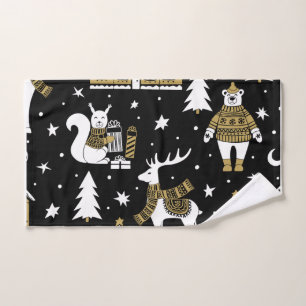 Black and white Merry Christmas Snowflakes set     Hand Towel