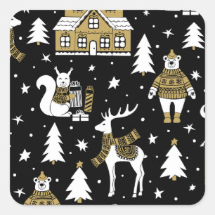 Black and white Merry Christmas Snowflakes set   Square Sticker