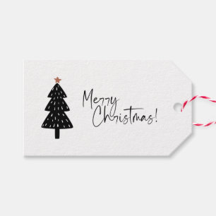 Black and White Merry Christmas Tree Gift Tags