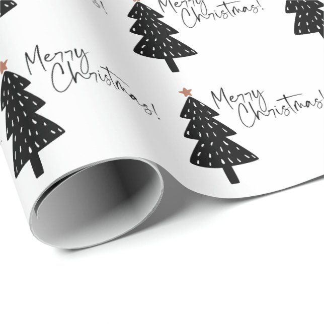 Black and White Merry Christmas Tree Wrapping Pape Wrapping Paper (Roll Corner)