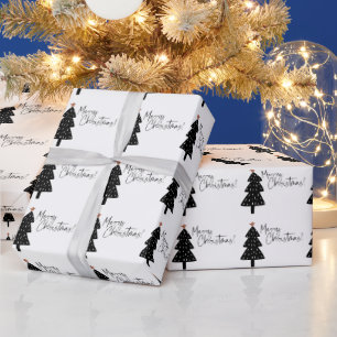 Black and White Merry Christmas Tree Wrapping Paper