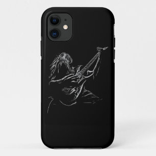 Black and White Metal Guitar Player Illustration iPhone 11 Case