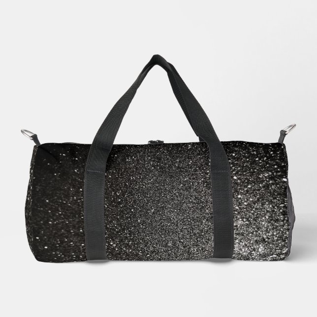 Black and White Metallic Glitter Luxurious Glam Duffle Bag (Front)