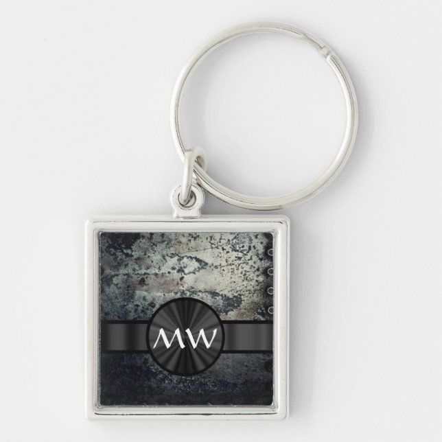 Black and white metallic rust keychain (Front)