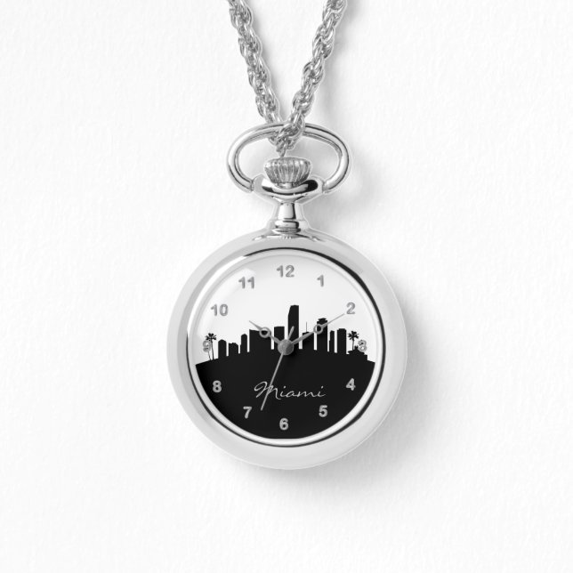 Black and White Miami, Florida Skyline Watch (Front)