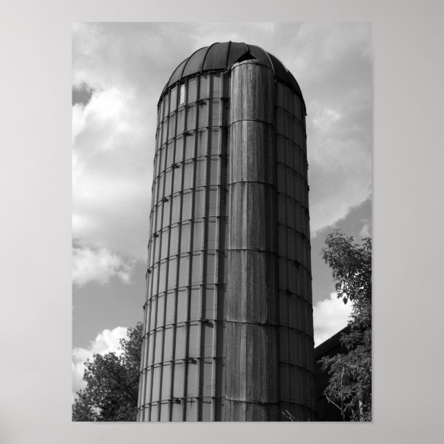 Black and White Midwestern Silo Poster (Front)