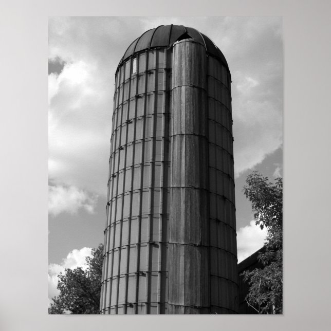 Black and White Midwestern Silo Poster (Front)