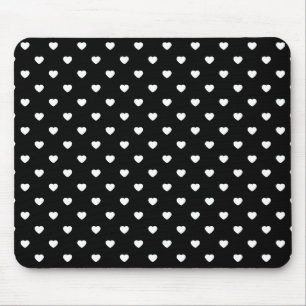Black and White Mini Hearts Pattern Mouse Pad