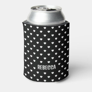 Black and White Mini Hearts Pattern Personalised Can Cooler