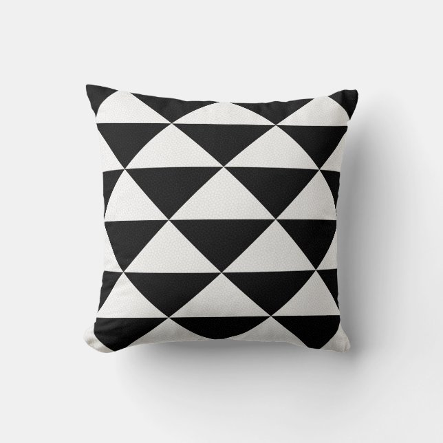 Black and White Mini Tiled Triangle Geometric Throw Pillow (Front)