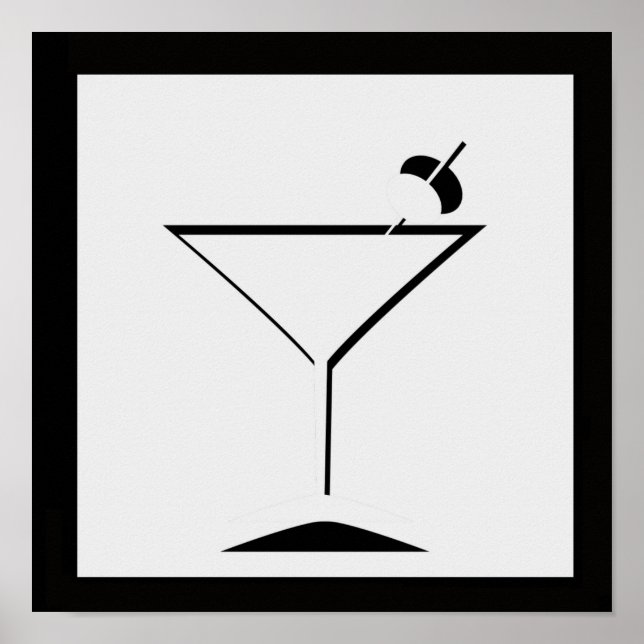 Black and White Minimal Martini Art Print (Front)