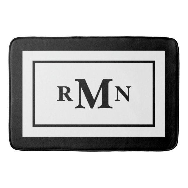 Black and White Minimal Modern Monogrammed Bath Mat (Front)