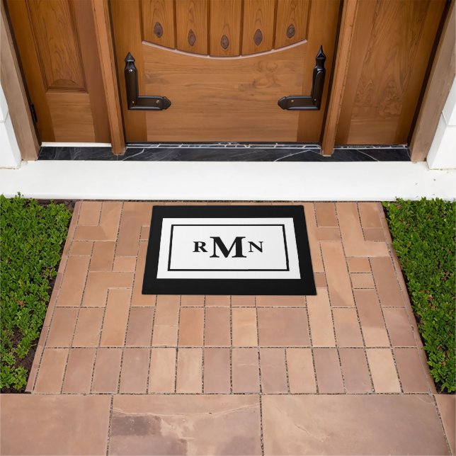 Black and White Minimal Modern Monogrammed Doormat (Outdoor)