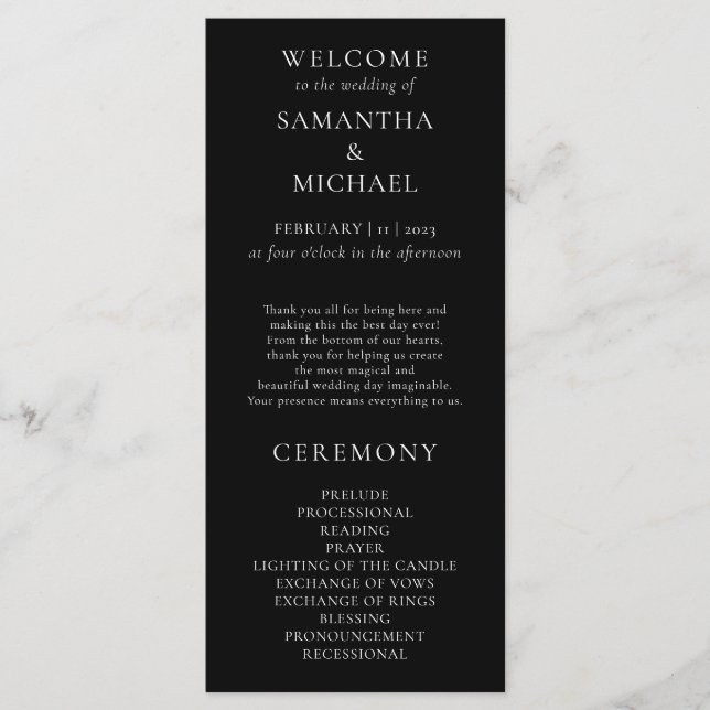 Black and white minimal modern program wedding (Front)