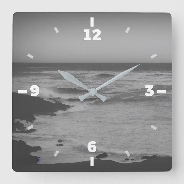 Black and white Minimal monochrome seashore  Square Wall Clock (Front)
