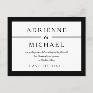 Black and White Minimal Save the Date Announcement Postcard