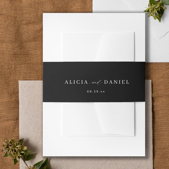 Black and white minimal script wedding invitation invitation belly band (Creator Uploaded)