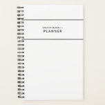 Black and White Minimal Simple Planner<br><div class="desc">Simple and minimal in its aesthetic,  this personalized planner feels clean and organized with its pared down graphics in fresh black and white. Customized text lets you control the label,  add a year,  a name,  a school subject and even contact information if your notebook is lost.</div>